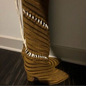 Elegant Tan and White Heeled Boots